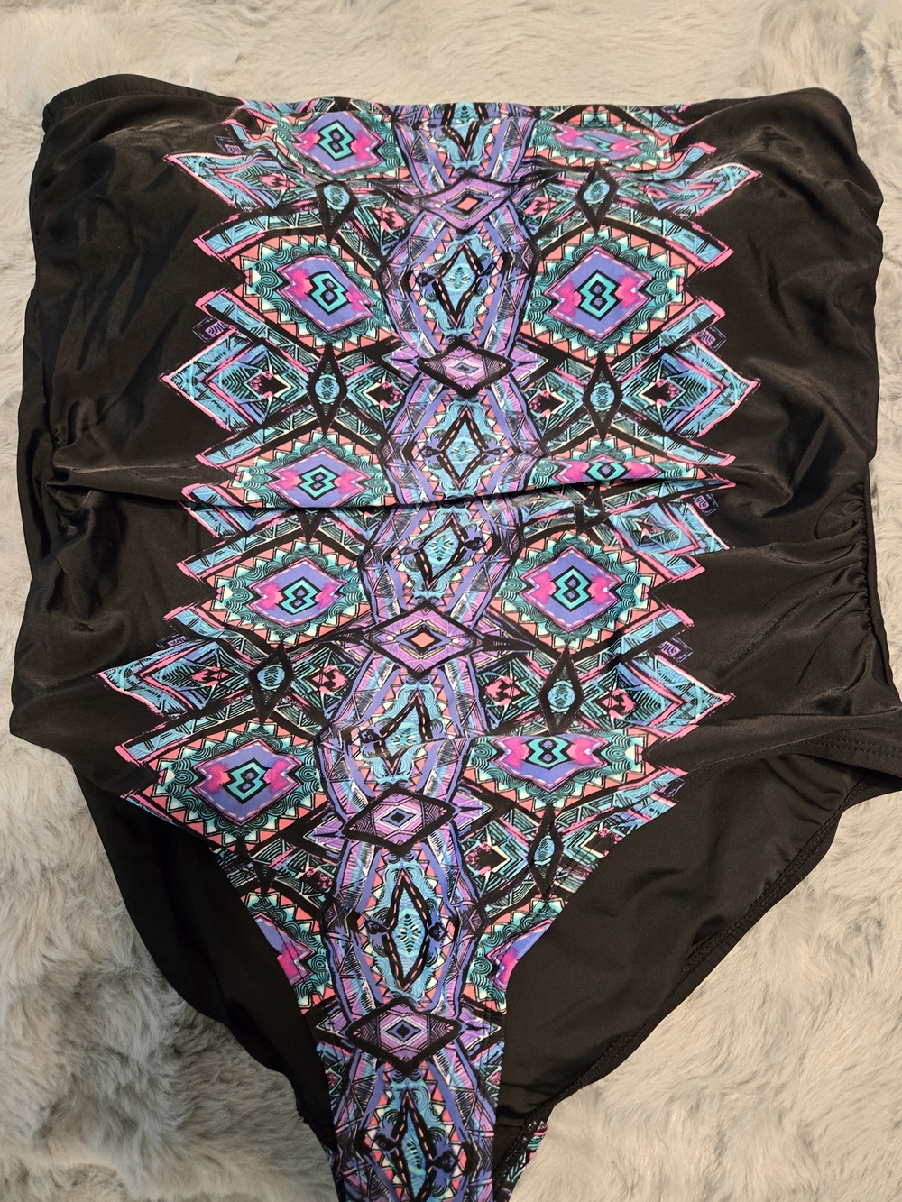 Ava & Viv Strapless One Piece Swimsuit Size 16W Black Geometric Aztec Ruched